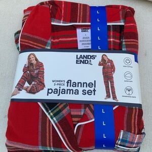 Lands' End Women's Red and Green Plaid Flannel Pajama Set